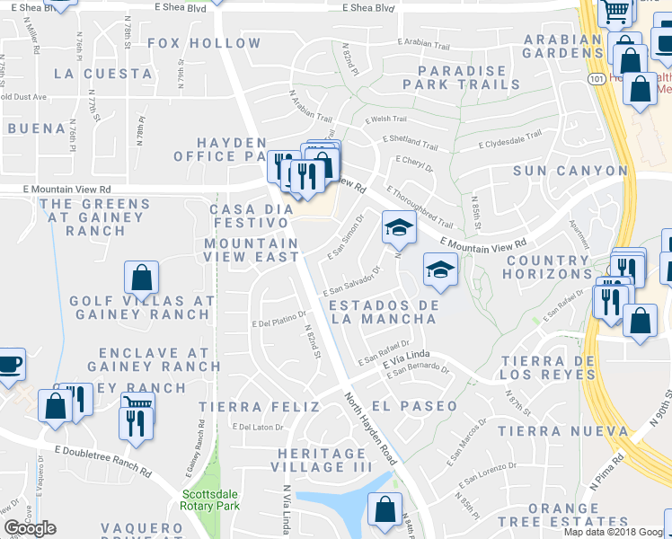map of restaurants, bars, coffee shops, grocery stores, and more near 9406 North 83rd Court in Scottsdale