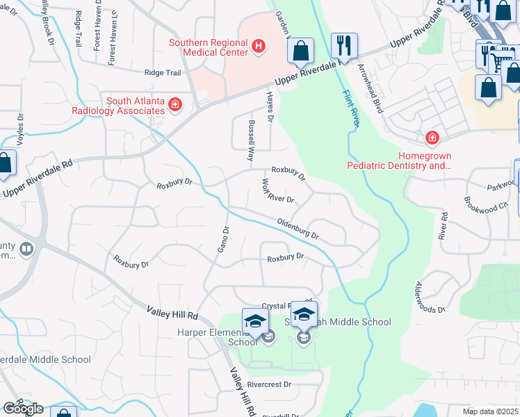 map of restaurants, bars, coffee shops, grocery stores, and more near 26 Oldenburg Road in Riverdale