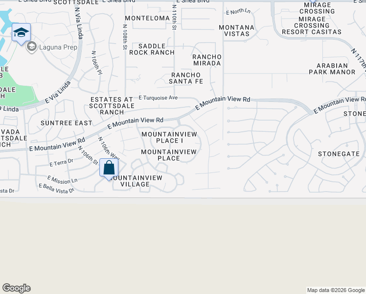map of restaurants, bars, coffee shops, grocery stores, and more near 9400 North 109th Place in Scottsdale