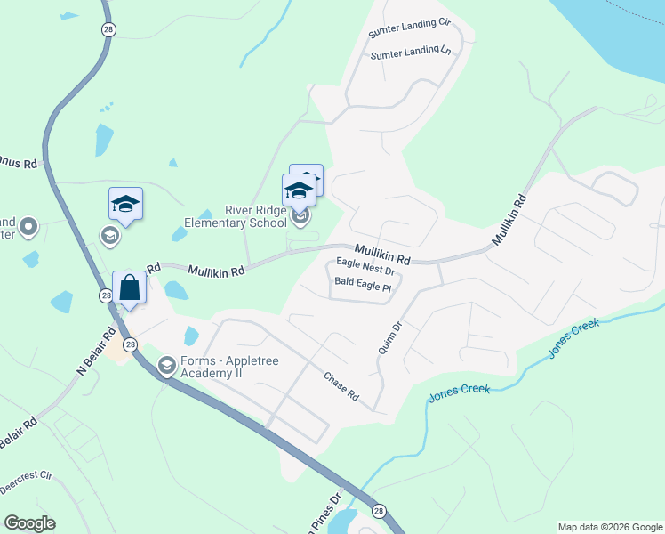 map of restaurants, bars, coffee shops, grocery stores, and more near 4159 Eagle Nest Drive in Evans