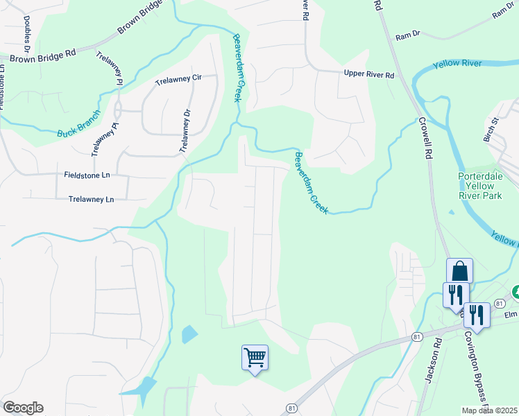 map of restaurants, bars, coffee shops, grocery stores, and more near 195 Heaton Place Trail in Covington