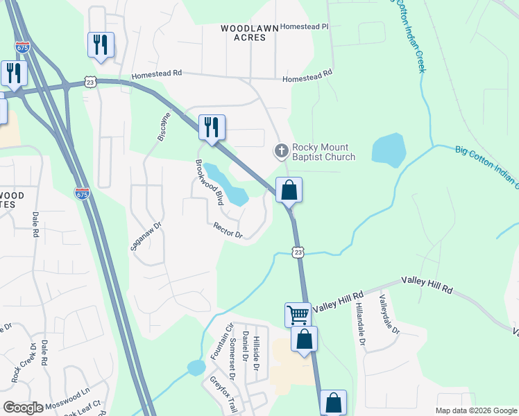 map of restaurants, bars, coffee shops, grocery stores, and more near 6696 Sunset Hills Boulevard in Rex