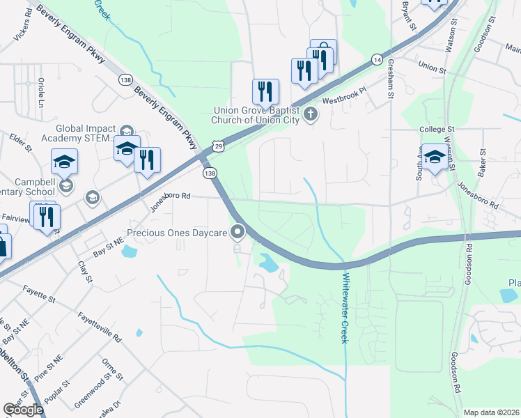 map of restaurants, bars, coffee shops, grocery stores, and more near 4603 Rolling Brook Court in Union City