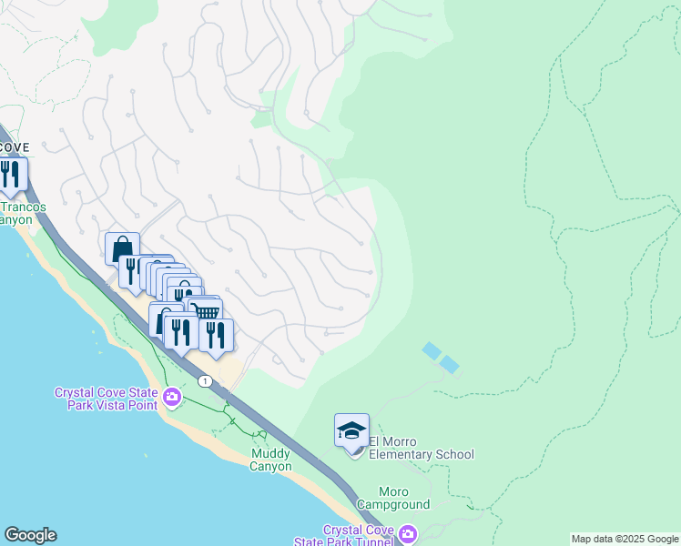 map of restaurants, bars, coffee shops, grocery stores, and more near 8 Whalers Bluff in Newport Beach