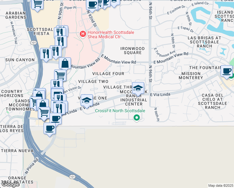 map of restaurants, bars, coffee shops, grocery stores, and more near 9450 North 94th Place in Scottsdale