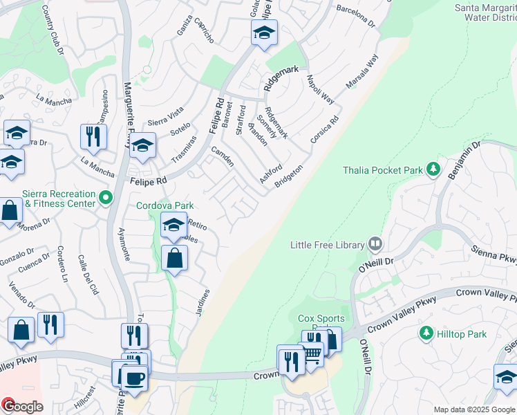 map of restaurants, bars, coffee shops, grocery stores, and more near 27546 Jasmine Avenue in Mission Viejo