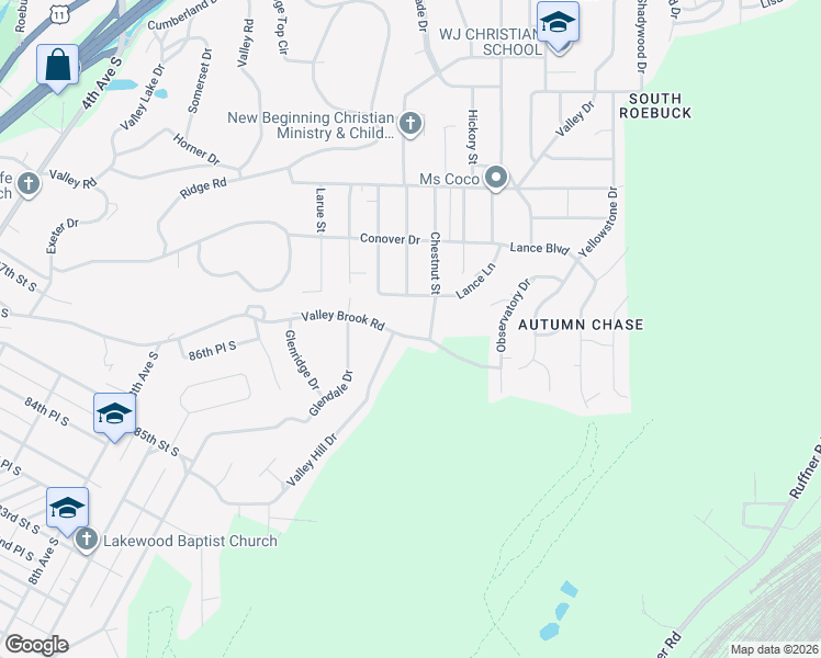 map of restaurants, bars, coffee shops, grocery stores, and more near 8928 Valley Brook Road in Birmingham