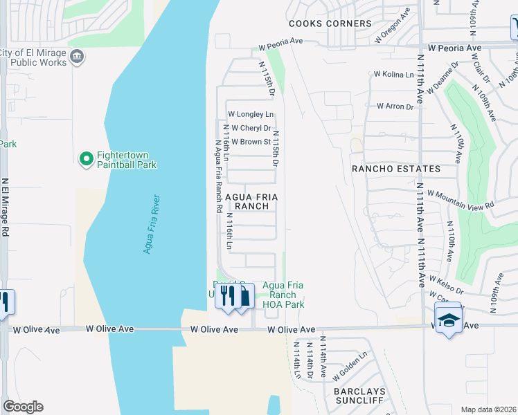 map of restaurants, bars, coffee shops, grocery stores, and more near 11544 West Vogel Avenue in Youngtown