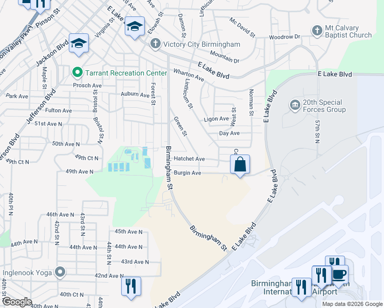 map of restaurants, bars, coffee shops, grocery stores, and more near 1020 Green Street in Birmingham
