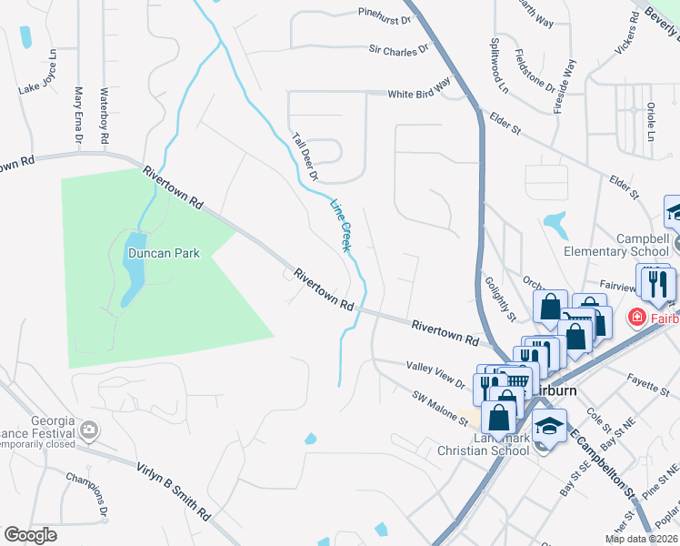 map of restaurants, bars, coffee shops, grocery stores, and more near 1010 Colony Trail in Fairburn