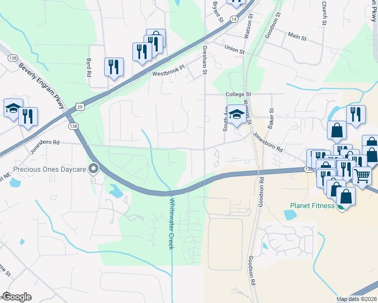 map of restaurants, bars, coffee shops, grocery stores, and more near 5140 Jonesboro Road in Union City