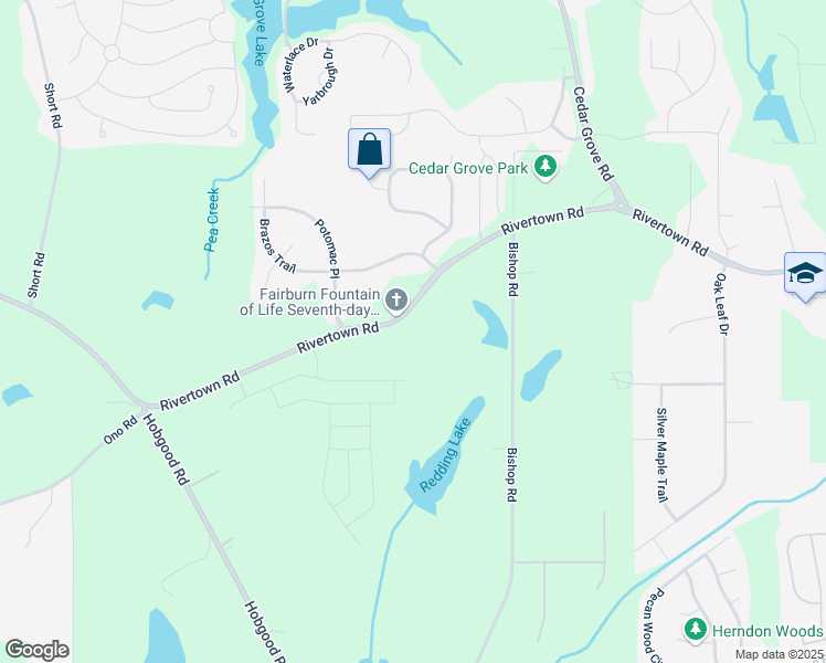 map of restaurants, bars, coffee shops, grocery stores, and more near 7518 RiverTown Road in Fairburn