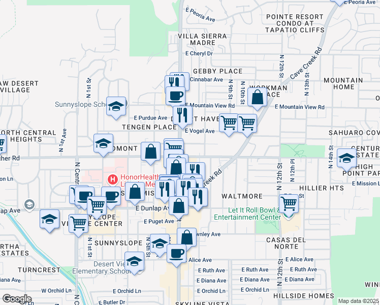 map of restaurants, bars, coffee shops, grocery stores, and more near in Phoenix
