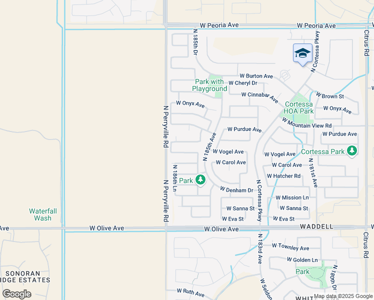 map of restaurants, bars, coffee shops, grocery stores, and more near 18616 West Vogel Avenue in Waddell