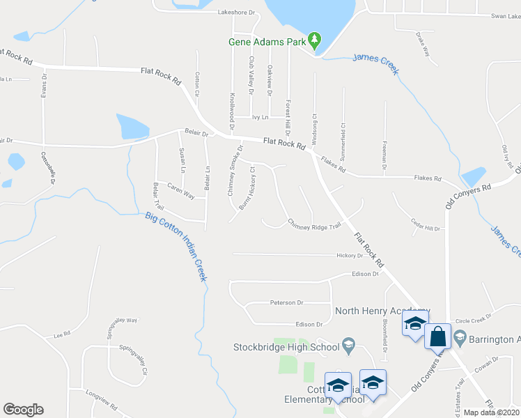 map of restaurants, bars, coffee shops, grocery stores, and more near 75 Hearthstone Court in Stockbridge