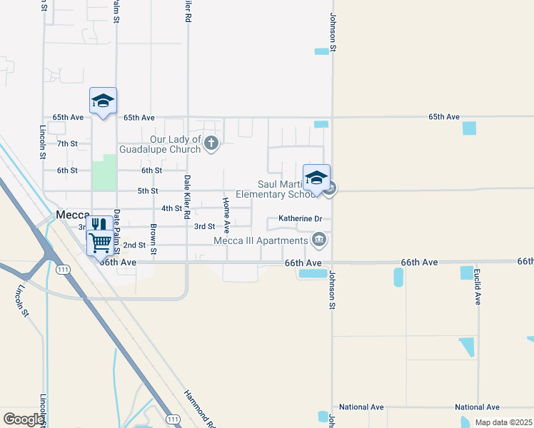 map of restaurants, bars, coffee shops, grocery stores, and more near 91762 Katherine Drive in Mecca