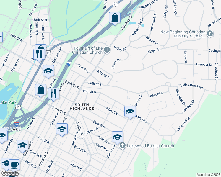 map of restaurants, bars, coffee shops, grocery stores, and more near 616 86th Street South in Birmingham