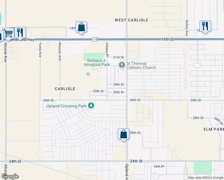 map of restaurants, bars, coffee shops, grocery stores, and more near 7322 25th Street in Lubbock