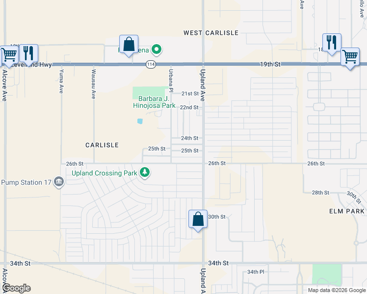 map of restaurants, bars, coffee shops, grocery stores, and more near 7315 25th Street in Lubbock