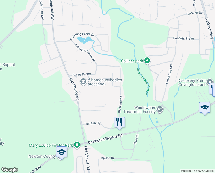 map of restaurants, bars, coffee shops, grocery stores, and more near 10214 Allen Drive Southwest in Covington