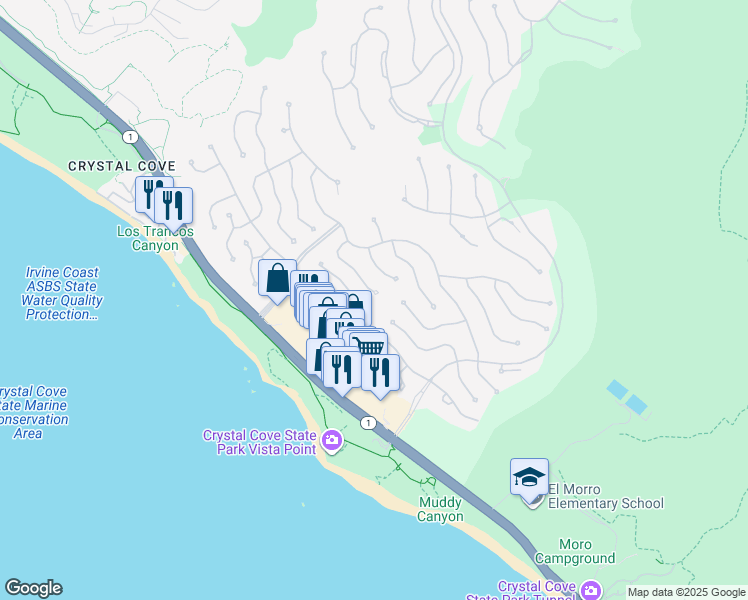 map of restaurants, bars, coffee shops, grocery stores, and more near 36 Surfspray Bluff in Newport Beach