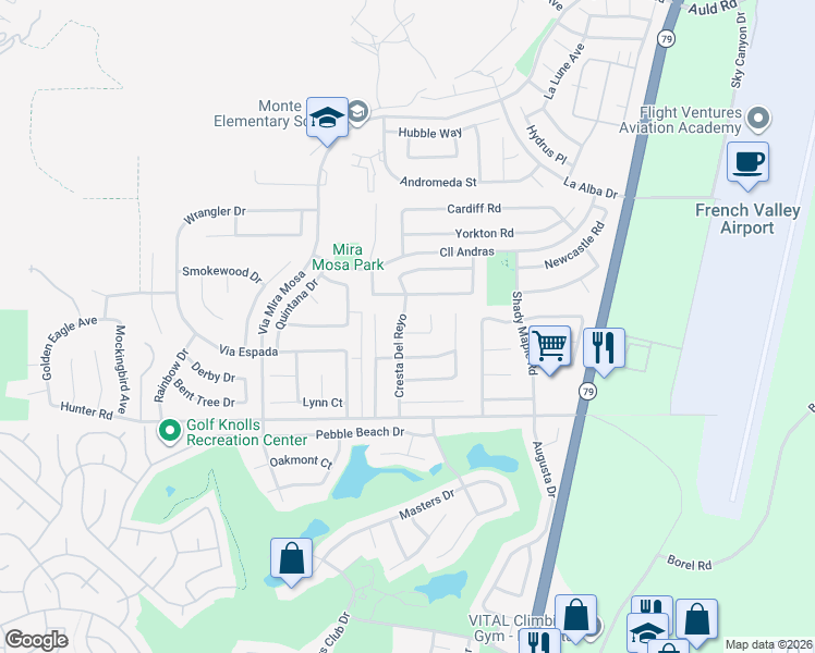 map of restaurants, bars, coffee shops, grocery stores, and more near 37793 Cresta Del Reyo in Murrieta