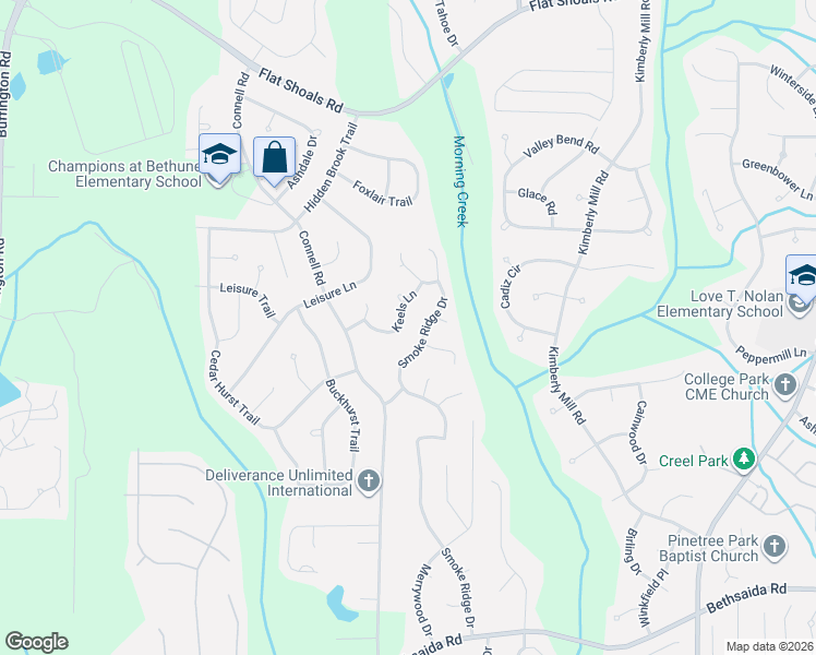 map of restaurants, bars, coffee shops, grocery stores, and more near 3580 Keels Lane in College Park