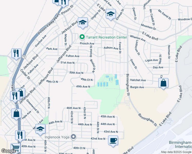 map of restaurants, bars, coffee shops, grocery stores, and more near 4929 43rd Way North in Birmingham