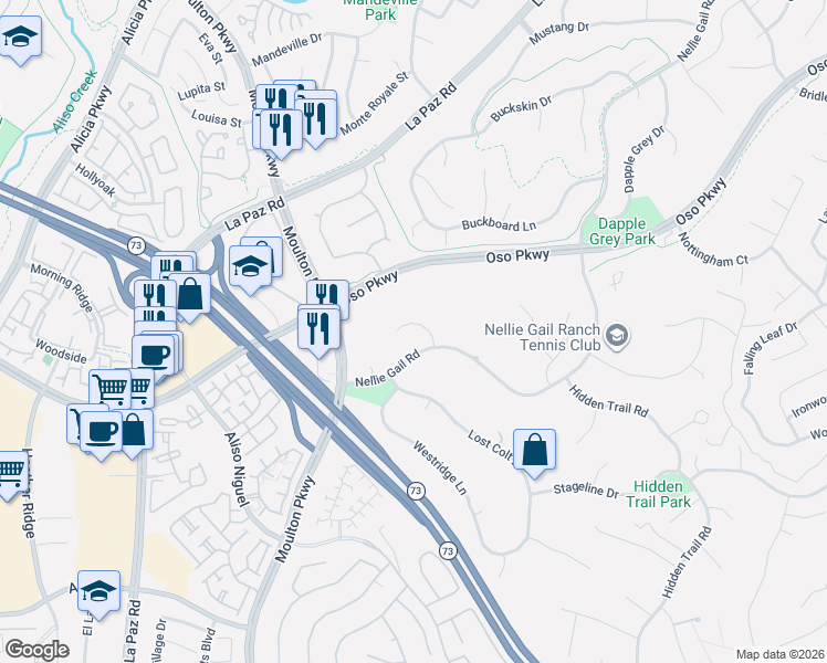 map of restaurants, bars, coffee shops, grocery stores, and more near 24802 Red Lodge Place in Laguna Hills