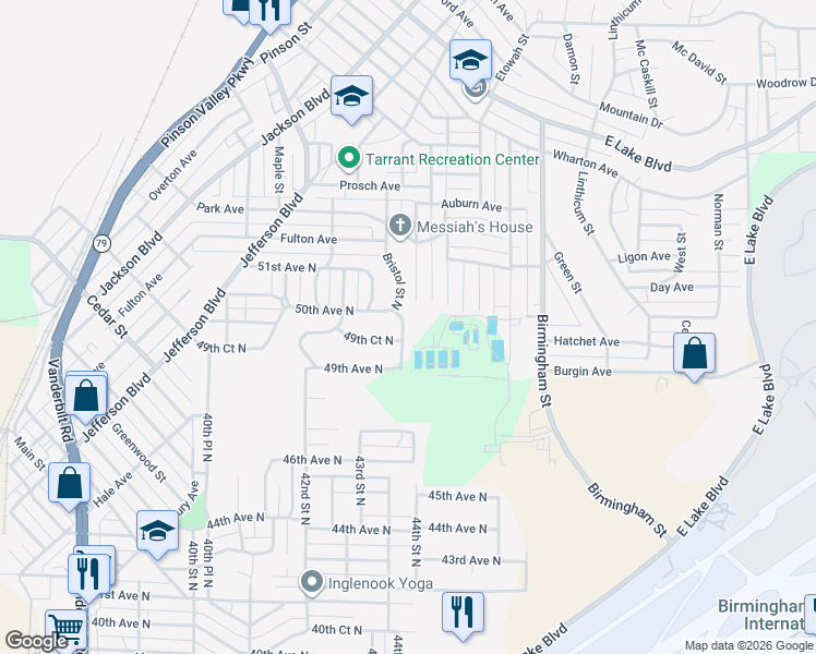 map of restaurants, bars, coffee shops, grocery stores, and more near 4929 43rd Way North in Birmingham