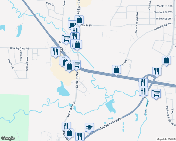 map of restaurants, bars, coffee shops, grocery stores, and more near Branyan-Hunnicutt Bypass in Camden