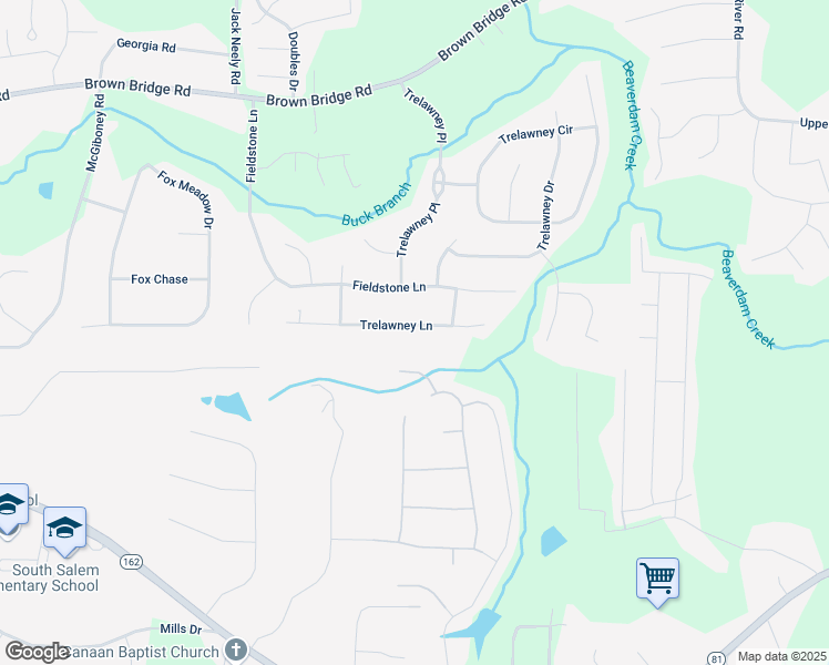 map of restaurants, bars, coffee shops, grocery stores, and more near 190 Trelawney Lane in Covington