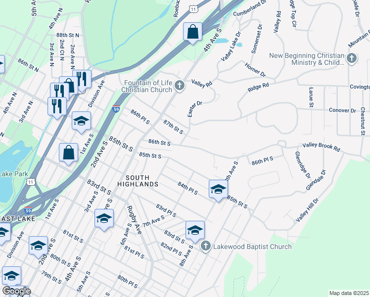 map of restaurants, bars, coffee shops, grocery stores, and more near 616 86th Street South in Birmingham