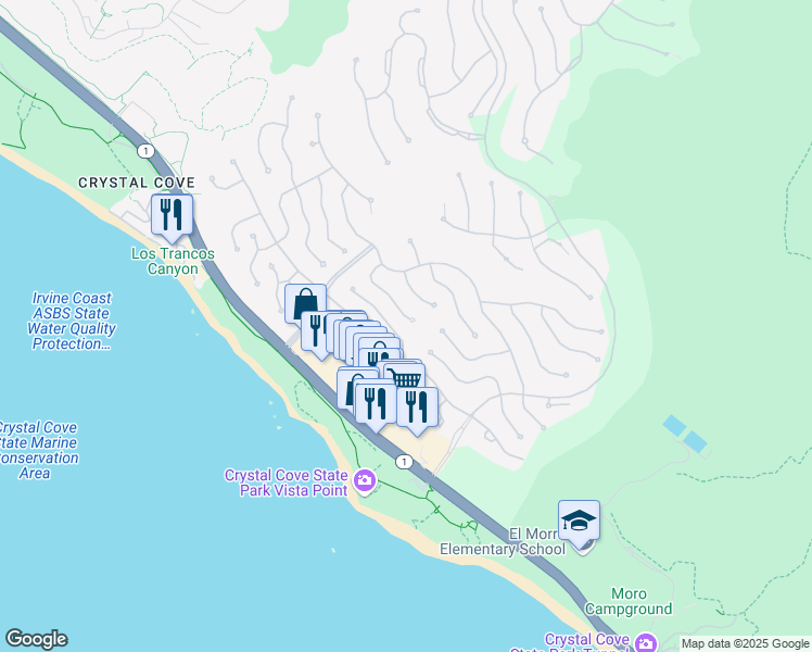 map of restaurants, bars, coffee shops, grocery stores, and more near 34 South Sur in Newport Beach