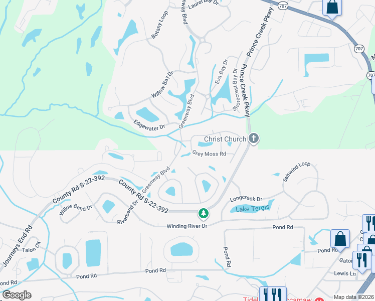 map of restaurants, bars, coffee shops, grocery stores, and more near 8 Grey Moss Road in Murrells Inlet