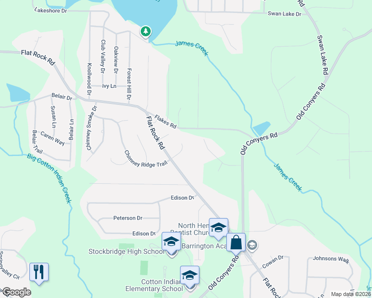 map of restaurants, bars, coffee shops, grocery stores, and more near 75 Cedar Hill Drive in Stockbridge
