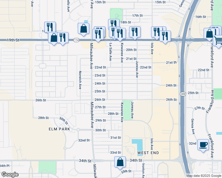 map of restaurants, bars, coffee shops, grocery stores, and more near 6401 25th Street in Lubbock