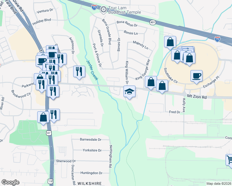 map of restaurants, bars, coffee shops, grocery stores, and more near 855 Mount Zion Road in Jonesboro