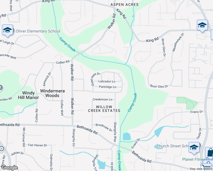 map of restaurants, bars, coffee shops, grocery stores, and more near 1267 Partridge Lane in Riverdale