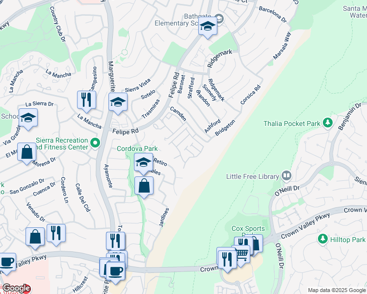map of restaurants, bars, coffee shops, grocery stores, and more near 26931 Begonia Place in Mission Viejo
