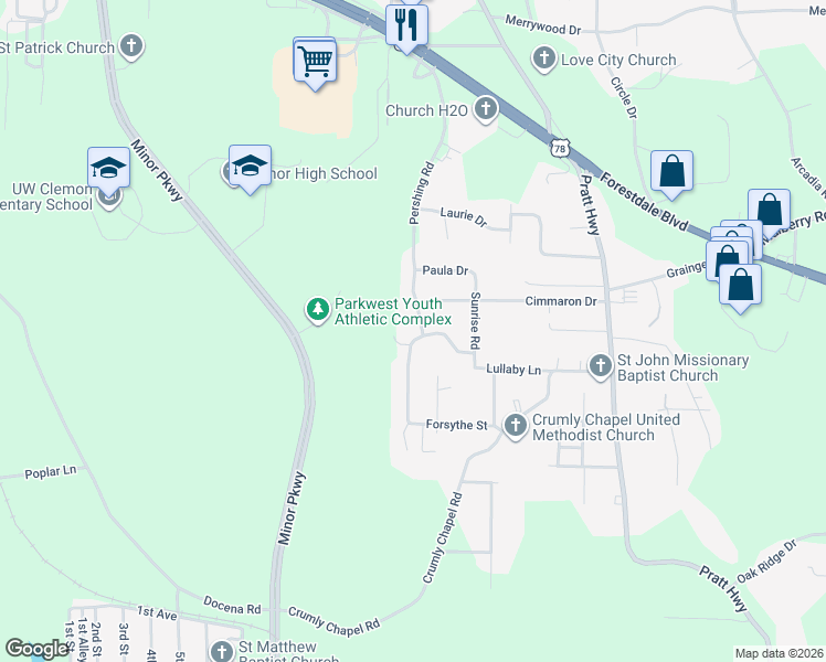 map of restaurants, bars, coffee shops, grocery stores, and more near 461 Roseta Drive in Birmingham