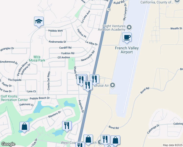map of restaurants, bars, coffee shops, grocery stores, and more near 37783 Sweet Magnolia Way in Murrieta