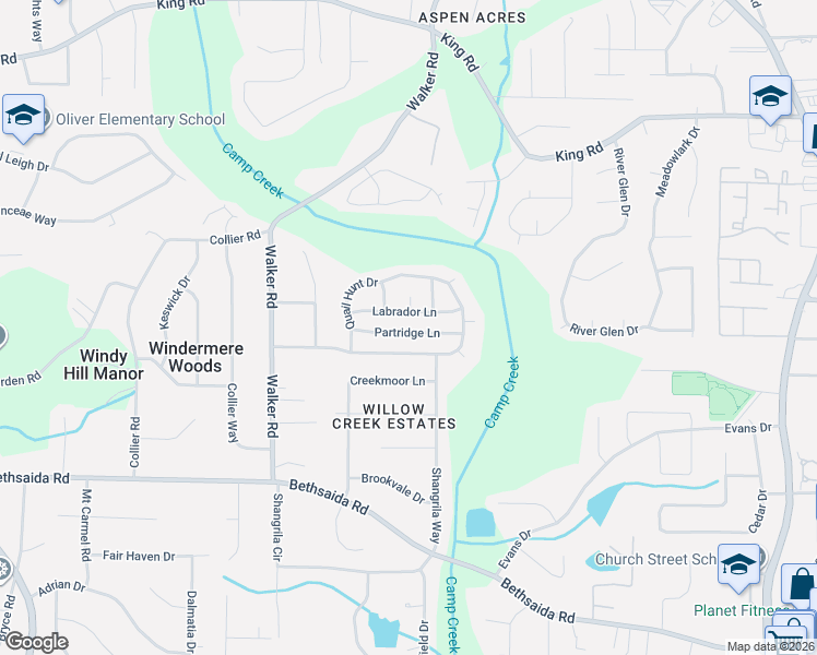 map of restaurants, bars, coffee shops, grocery stores, and more near 1250 Partridge Lane in Riverdale