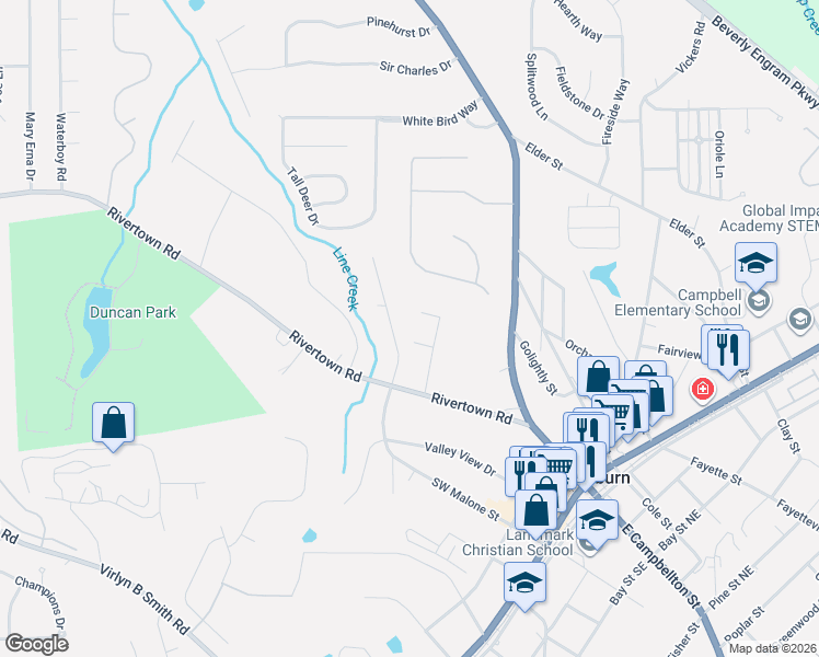 map of restaurants, bars, coffee shops, grocery stores, and more near 116 Wood Way in Fairburn