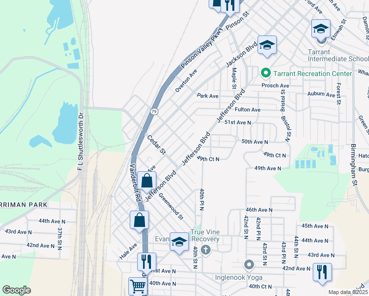 map of restaurants, bars, coffee shops, grocery stores, and more near 733 Bell Avenue in Birmingham