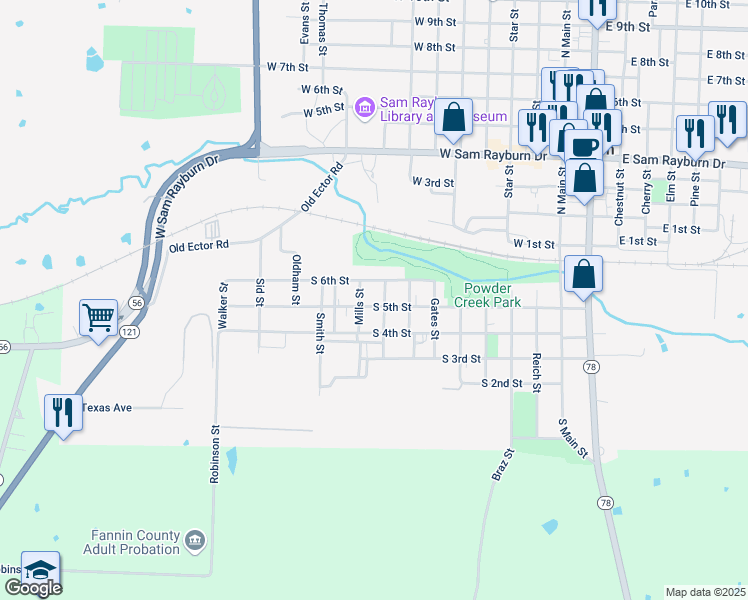 map of restaurants, bars, coffee shops, grocery stores, and more near 811 South 5th Street in Bonham