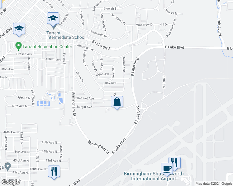 map of restaurants, bars, coffee shops, grocery stores, and more near 1901 Hoke Avenue in Birmingham