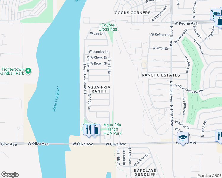 map of restaurants, bars, coffee shops, grocery stores, and more near 11544 West Vogel Avenue in Youngtown