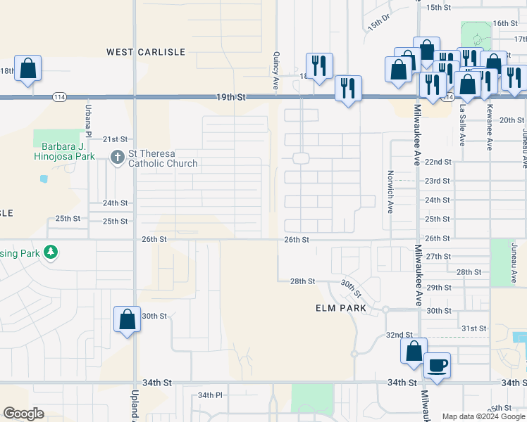 map of restaurants, bars, coffee shops, grocery stores, and more near 6952 26th Street in Lubbock