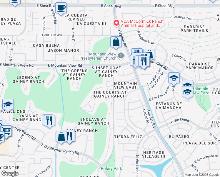 map of restaurants, bars, coffee shops, grocery stores, and more near 9416 North 80th Place in Scottsdale